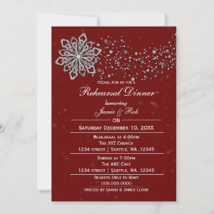 Red Silver Winter Rehearal Dinner nodig Kaart