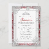 Red Silver Winter Wonderland Sweet 16 Invitation (Devant)