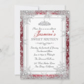 Red Silver Winter Wonderland Sweet 16 Kaart (Voorkant)