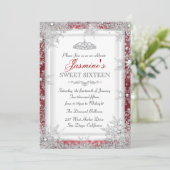 Red Silver Winter Wonderland Sweet 16 Kaart (Staand voorkant)