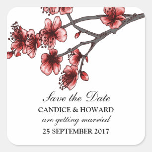 Red Simple Cherry Blossom bespaart de datum Vierkante Sticker