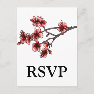 Red Simple Cherry Blossom RSVP Briefkaart