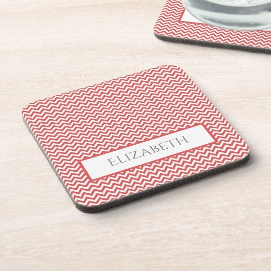 Red Simple Chevron Beverage Coaster Bier Onderzetter (Linkerzijde)