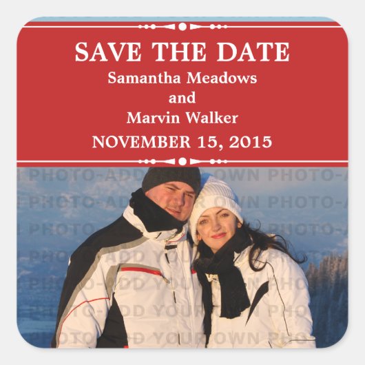 Red Simple Chic Photo Save the Date Stickers (Devant)