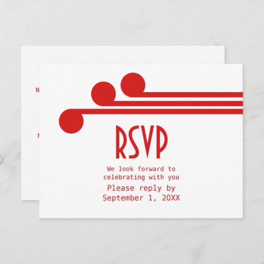 Red Simple Deco Chic RSVP-Briefkaart Uitnodiging Briefkaart (Voorkant / Achterkant)
