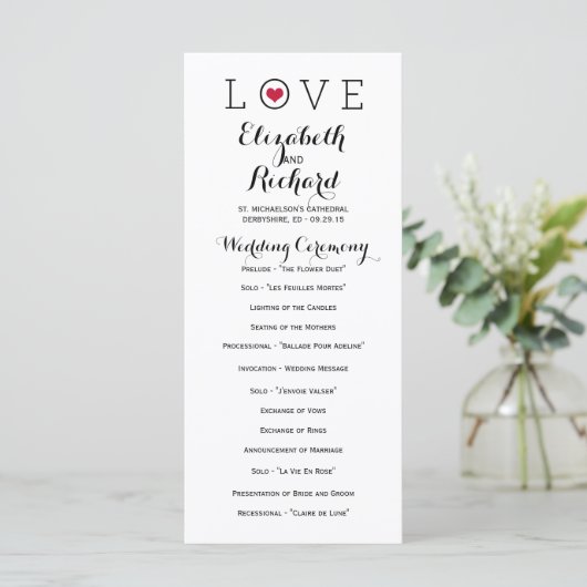 Red Simple Love Wedding Programmes (Debout devant)