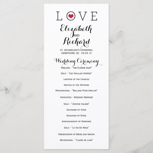 Red Simple Love Wedding Programmes (Devant)