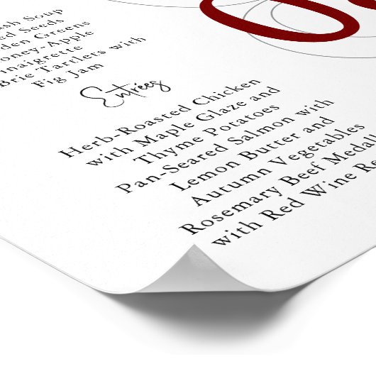 Red Simple Modern Tri-Fold Wedding Menu Poster (Hoek)