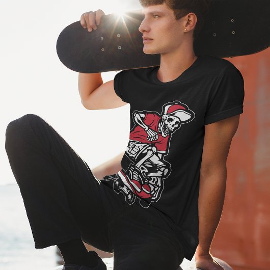 Red Skeleton Riding Skateboard Cool Mannen T-shirt