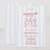 Red Sketch Bachelorette Weekend Blue Stripes Kaart (Voorkant / Achterkant)