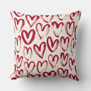Red Sketch Hearts en Love Pattern Kussen