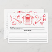 Red Sketched Kitchen Tools Recipcards Briefkaart (Voorkant / Achterkant)
