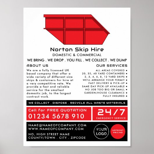 Red Skip, Skip/Dumpster Company Adverteren Poster (Voorkant)