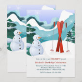 Red Skis en Snowman Invitation Kaart (Voorkant / Achterkant)