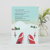Red Skis Wedding Invitation Kaart (Staand voorkant)