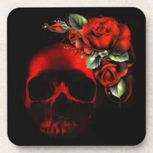 Red skull and roses onderzetter