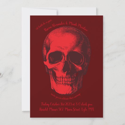 Red Skull Gothic Wedding Invitation Kaart (Voorkant)