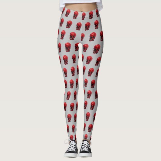 Red Skull Halloween Print Leggings (Voorkant)