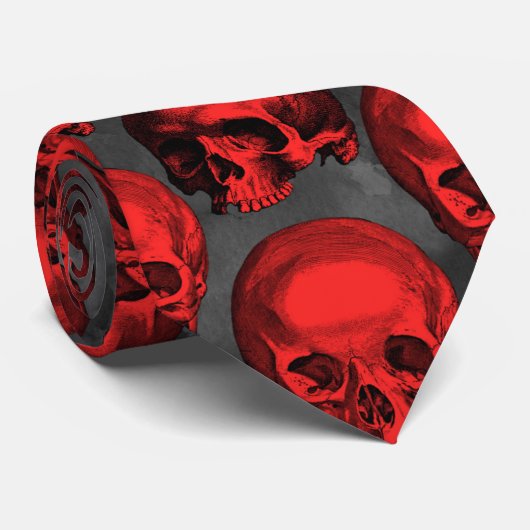 Red Skulls and Sunflower Series Design 1 Stropdas (Opgerold)