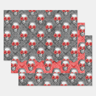 Red Skulls and Sunflower Series Design 3 Inpakpapier Vel