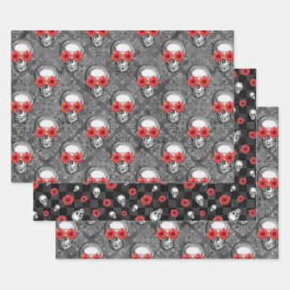 Red Skulls and Sunflower Series Design 3 Inpakpapier Vel