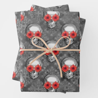 Red Skulls and Sunflower Series Design 3 Inpakpapier Vel