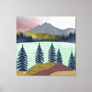 Red Sky Lake Landscape Canvas Afdruk