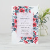 Red Slate Blue Dramatic Floral Wedding Kaart (Staand voorkant)