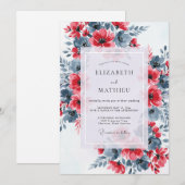 Red Slate Blue Dramatic Floral Wedding Kaart (Voorkant / Achterkant)