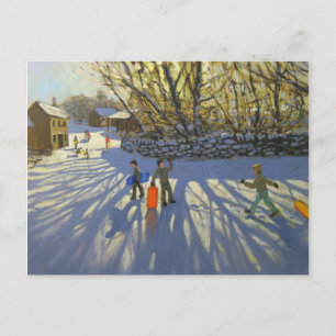 Red sledge Monyash Derbyshire Briefkaart