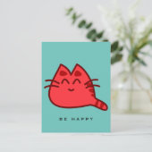 Red Smiling Kitty Cat Briefkaart (Staand voorkant)