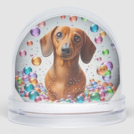 RED SMOOTH COAT DACHSHUND SNOW GLOBE SNEEUWBOL (Voorkant)