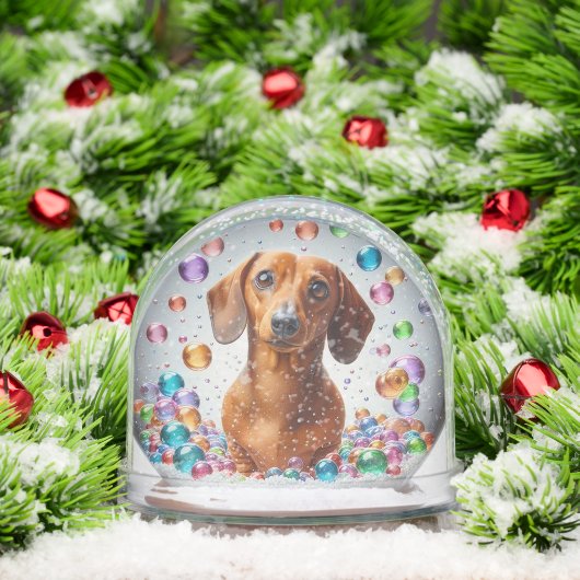 RED SMOOTH COAT DACHSHUND SNOW GLOBE SNEEUWBOL (Kerstmis)