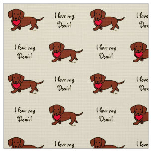 Red Smooth Dachshund Heart Stof