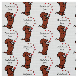 Red Smooth Dachshund Love Fabric Stof