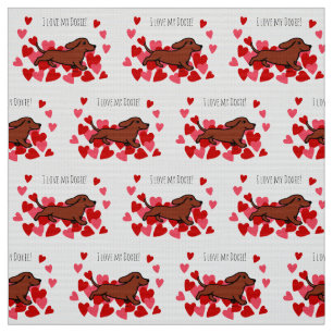 Red Smooth Dachshund Runnen Hearts Fabric Stof