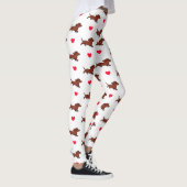 Red Smooth Dachshund Running Hearts Leggings (Rechts)