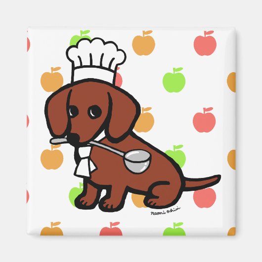 Red Smooth Haire Dachshund Chef Magneet (Voorkant)