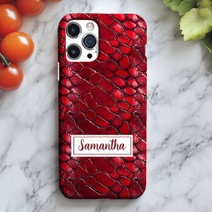 Red Snakeskin Persoonlijke naam Dierenprint iPhone 16 Hoesje