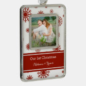 Red Snow Couples First Kerstversiering Verzilverd Kader Ornament (Rechts)
