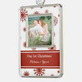 Red Snow Couples First Kerstversiering Verzilverd Kader Ornament (Links)