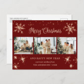 Red Snowflake 3 Fotocollage Feestdagenkaart (Voorkant / Achterkant)