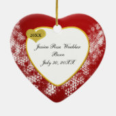 Red Snowflake Baby's eerste kerstfoto Keepasje Keramisch Ornament (Achterkant)