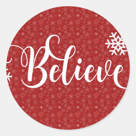 Red Snowflake Believe Sticker (Voorkant)