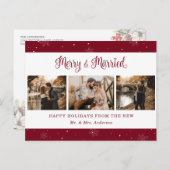 Red Snowflake Botanical Newlywed Photo Holiday Feestdagenkaart (Voorkant / Achterkant)
