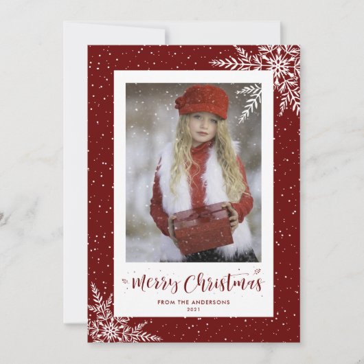 Red Snowflake Calligrafie-kerstkaarten Feestdagenkaart (Voorkant)