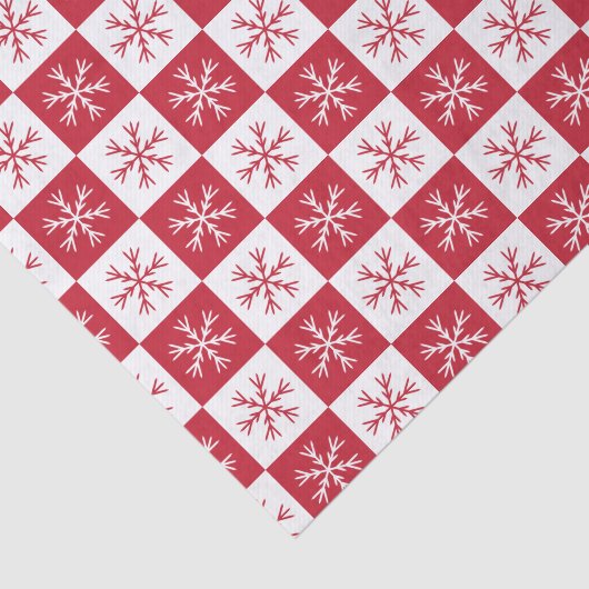 Red Snowflake Checkered Pattern kerstfeestdag Tissuepapier (Detail)