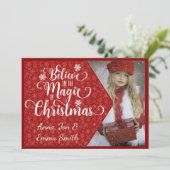 Red Snowflake Croire photo Carte de Noël (Debout devant)