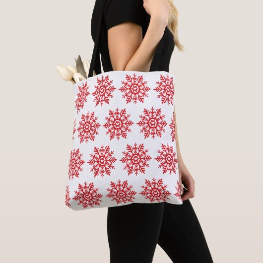 Red Snowflake Heart Print Patroon Draagtas (Dichtbij)