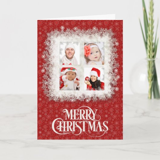 Red Snowflake Kaart met kerstfoto's (Voorkant)
